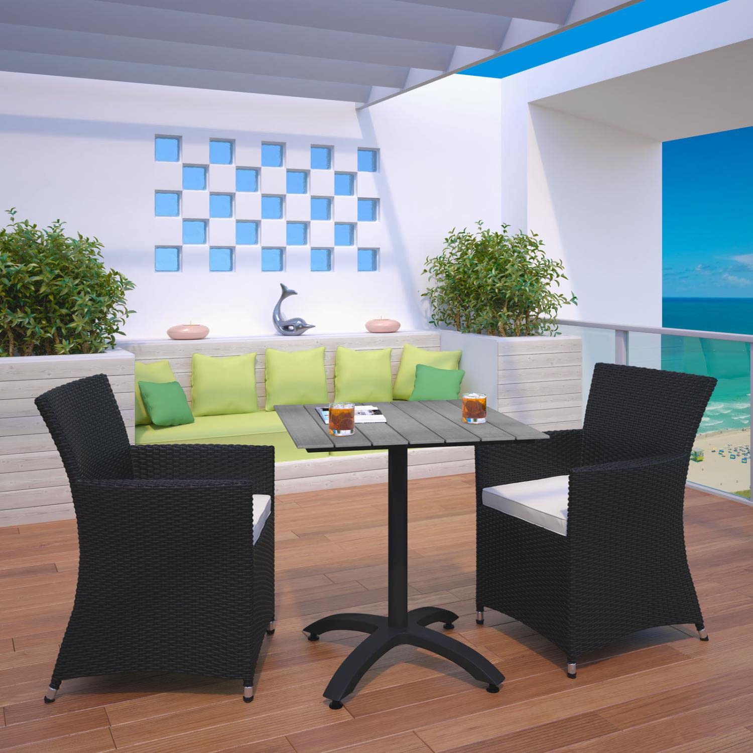 Dining Table | Junction Outdoor Patio Dining Furniture Set | Elegant & Practical | Synthetic Rattan Weave | All-Weather Cushions | Powder-Coated Aluminum Frame | Ideal for Modern Patios | Includes 28 Dining Table & 2 Armchairs | casafoyer.myshopify.com