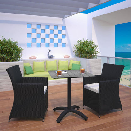 Dining Table | Junction Outdoor Patio Dining Furniture Set | Elegant & Practical | Synthetic Rattan Weave | All-Weather Cushions | Powder-Coated Aluminum Frame | Ideal for Modern Patios | Includes 28 Dining Table & 2 Armchairs | casafoyer.myshopify.com