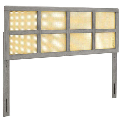 Bed | CasaFoyer Luana Cane Woven Rattan Queen Headboard | Mid-Century Modern Style | Organic Aesthetic | Durable Solid Rubberwood | Customizable | Gray | casafoyer.myshopify.com