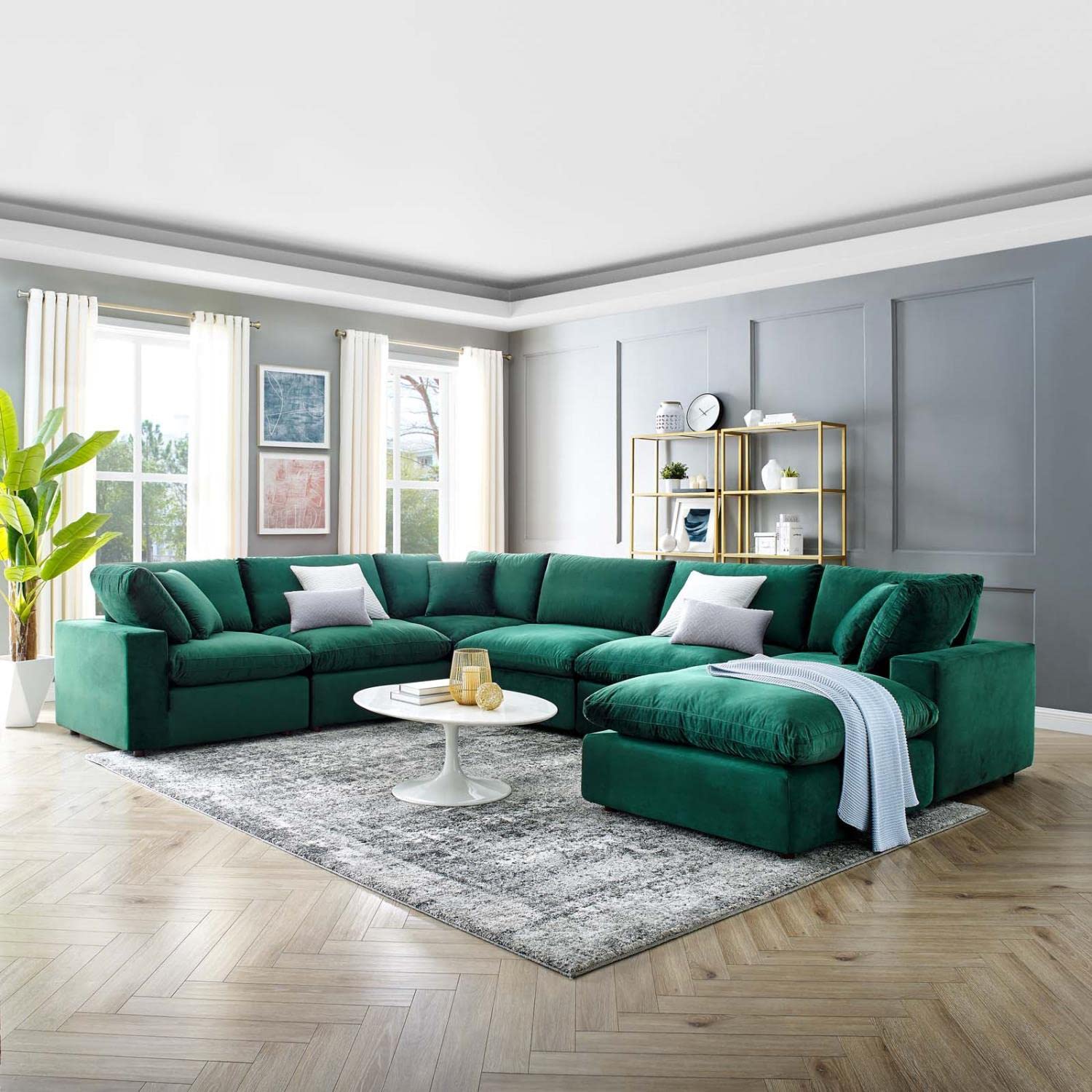 sofas | CasaFoyer Commix Sectional Sofa | Luxurious & Inviting | Stain-Resistant Velvet | Foam Padded | Duck Down Cushions | Ottoman Included | Green | casafoyer.myshopify.com