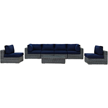 kitchen and dining room sets | CasaFoyer Ultimate Comfort | Summon Outdoor Patio Sectional Sofa Set - 7 Piece | Two-Tone Rattan | Sunbrella Cushions | UV Protection | Aluminum Frame | casafoyer.myshopify.com