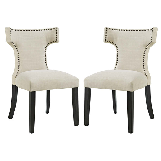 home office desk chairs | CasaFoyer Curve Dining Side Chair Set of 2 | Chic Design | Nailhead Trim | Comfortable Padding | Tapered Wood Legs | Beige Fabric | casafoyer.myshopify.com