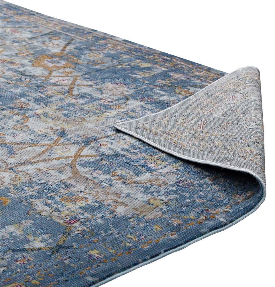 Carpet & Rugs | CasaFoyer Minu Distressed Floral Lattice Area Rug | Durable Polypropylene | Elegant Design | Rubber Bottom | Low Pile Weave | Non-Shedding | Stain Resistant | 5x8 Size | Blue Gray, Yellow, Orange | casafoyer.myshopify.com