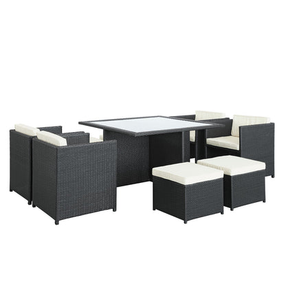 kitchen and dining room sets | CasaFoyer Inverse Outdoor Patio 9-Piece Dining Set | Espresso Wicker Rattan Table | Cushioned Seating | All-Weather Durability | casafoyer.myshopify.com