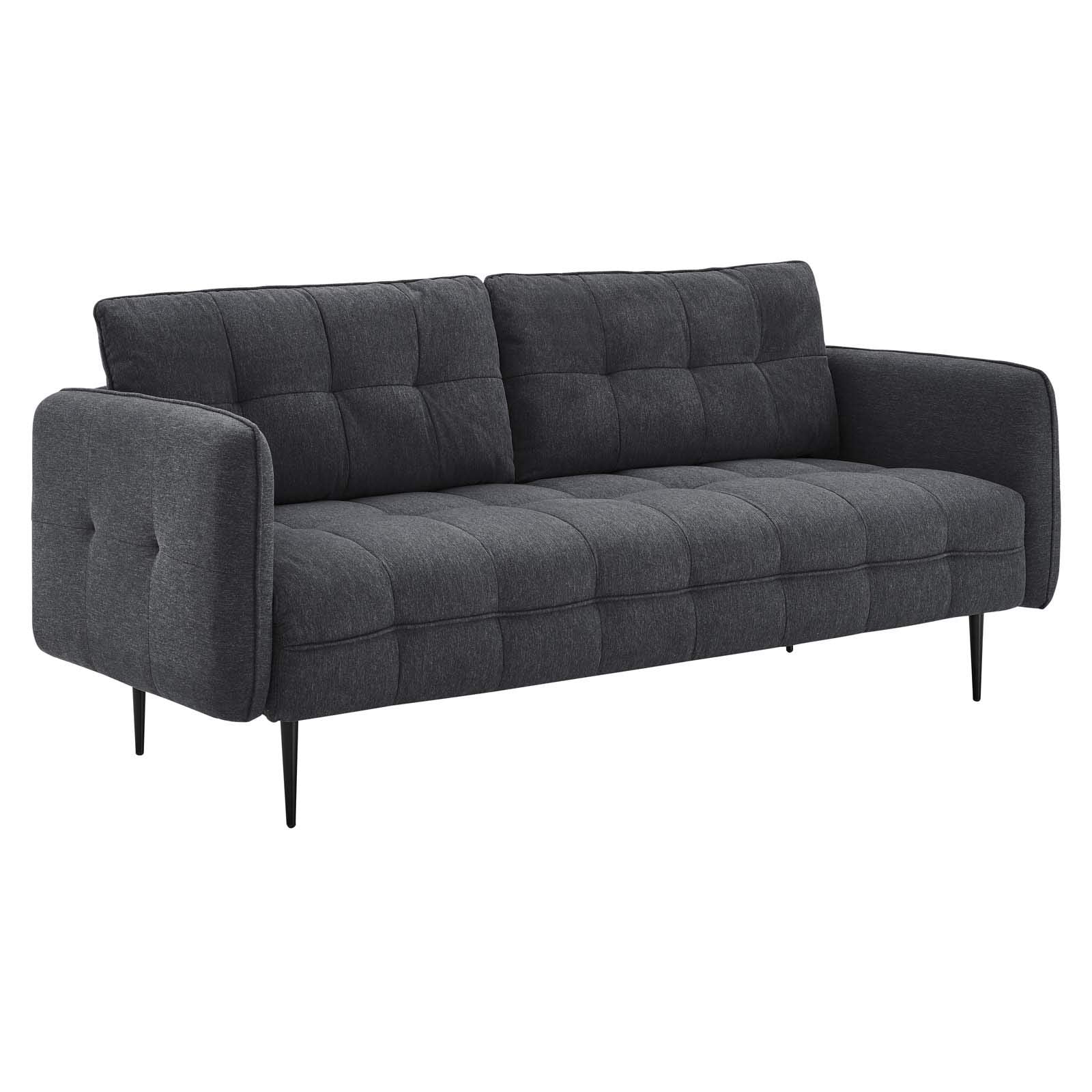 sofas | CasaFoyer Cameron Tufted Fabric Sofa | Contemporary Mid-Century Style | Soft Polyester Upholstery | Dense Foam Padding | Solid Wood Frame | Easy Assembly | Charcoal | casafoyer.myshopify.com