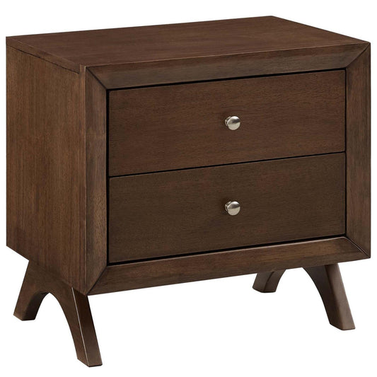 TABLE | CasaFoyer Providence Retro Style Nightstand or End Table | Solid Wood Construction | Mid-Century Design | 2 Drawers for Ample Storage | Walnut Finish | casafoyer.myshopify.com