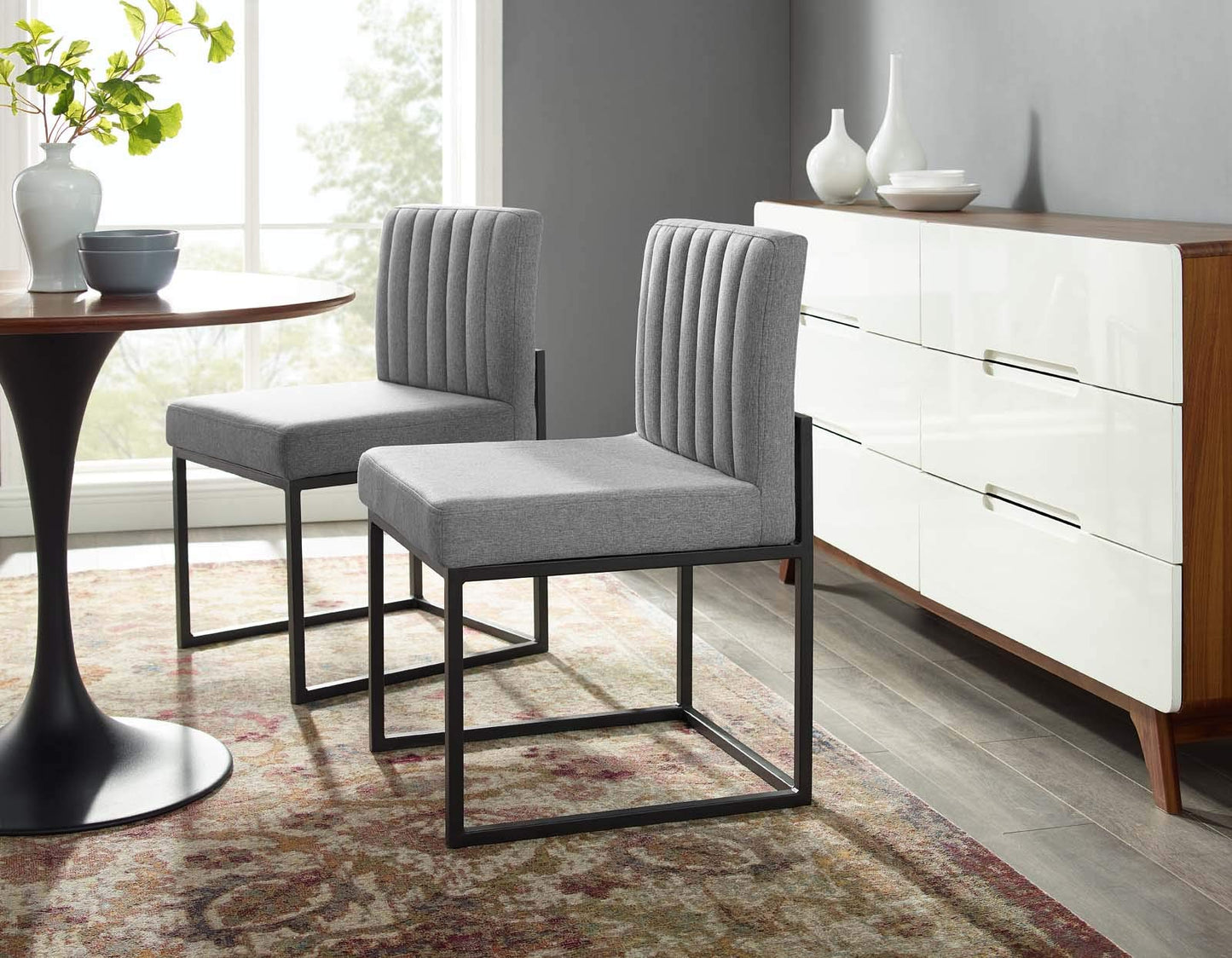 home office desk chairs | CasaFoyer Carriage Channel Tufted Upholstered Dining Chair Set of 2 | Black Sled Base | Polyester Fabric | Glamorous Design | 331 lbs Weight Capacity | casafoyer.myshopify.com