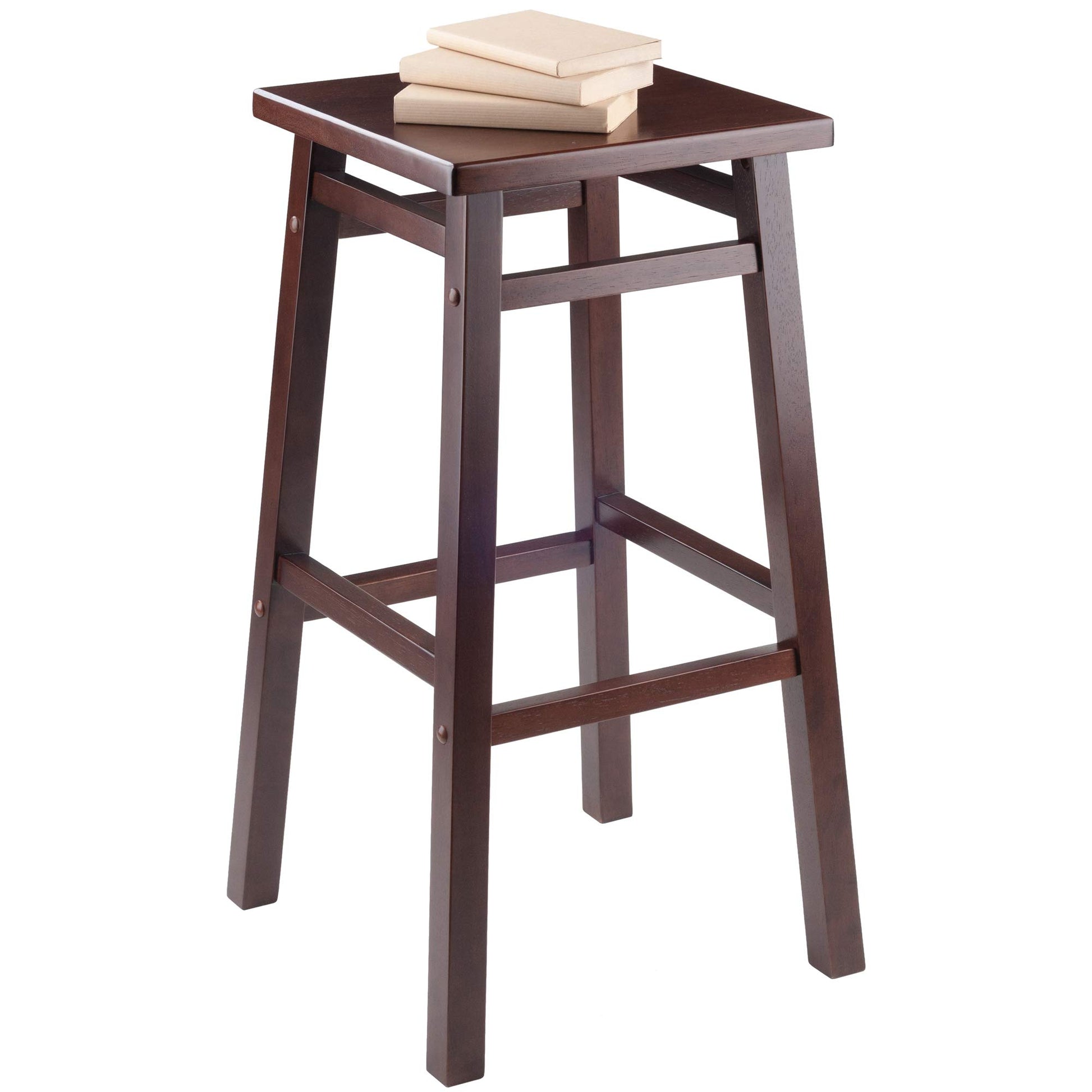 STOOL_SEATING | CasaFoyer  Wood Carter Square Seat Bar Stool | Rich Walnut Finish | Solid Wood | Lower Crossbar | 2 Heights | Spacious Seat | Easy Assembly | casafoyer.myshopify.com