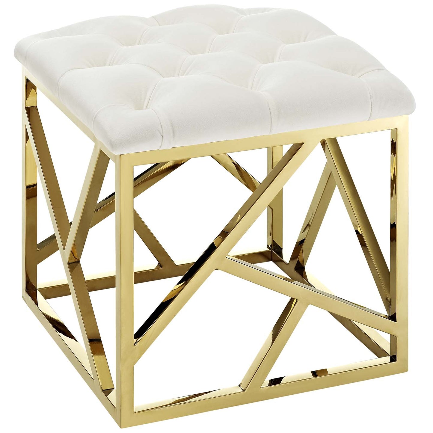 ottomans | CasaFoyer Intersperse Ottoman | Polished Stainless Steel Base | Tufted Velvet Top | Non-Marking Footpads | 331 lbs Weight Capacity | Pre-Assembled | Ideal for Contemporary Interiors | casafoyer.myshopify.com