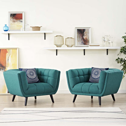 kitchen and dining room sets | CasaFoyer Bestow Collection | Wide Profile Armchair Set | Polyester Fabric Upholstery | Button Tufting | Black Wood Legs | Ideal for Mid-Century, Modern Farmhouse, Contemporary Decors | casafoyer.myshopify.com