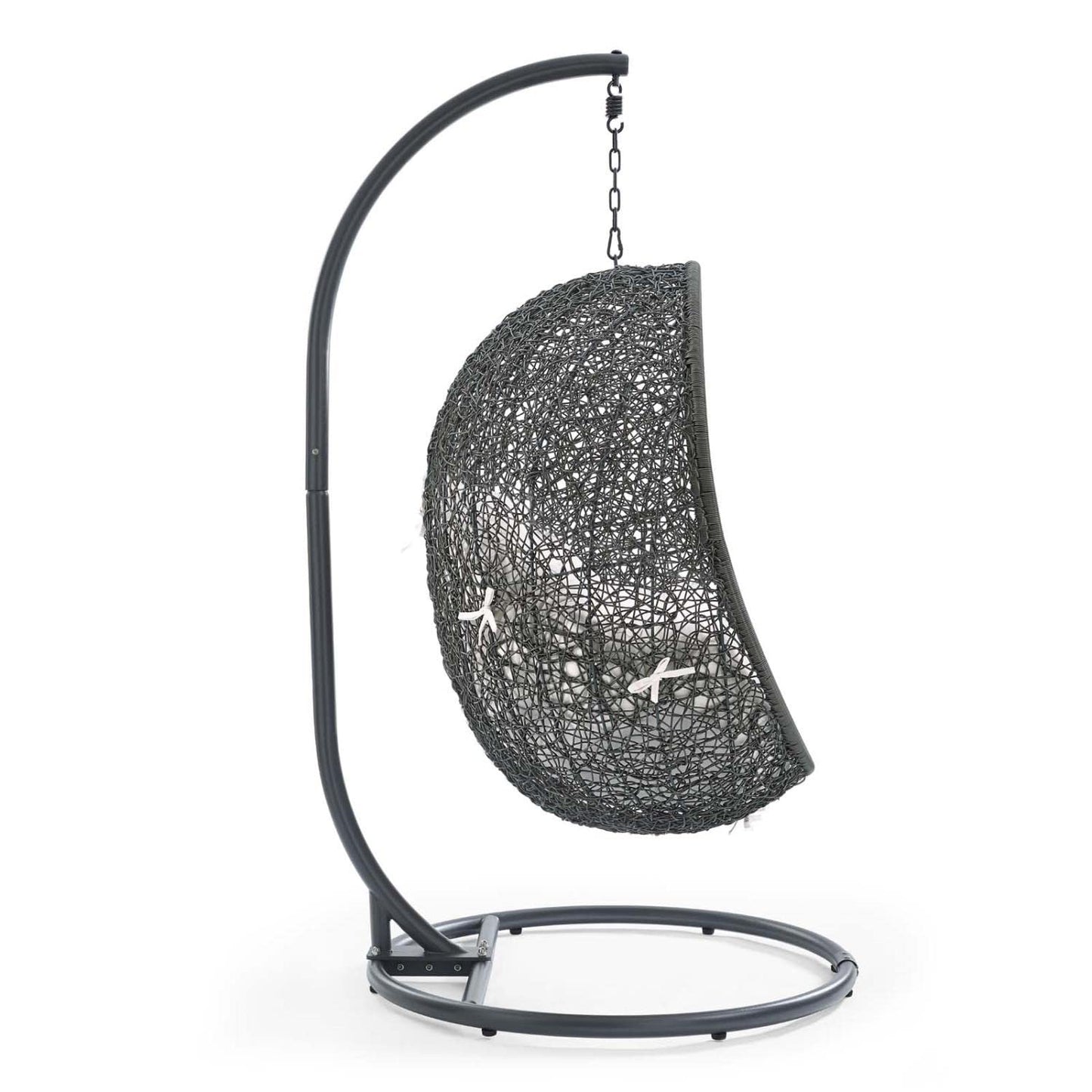 porch swings | Ergode Hide Swing Chair with Stand | Synthetic Rattan | Sunbrella Cushion | Powder-Coated Steel Frame | Weather & UV Resistant | Perfect for Patio, Backyard, Porch, Poolside | Indoor Lounge, Living, Bedroom | Gray White | casafoyer.myshopify.com