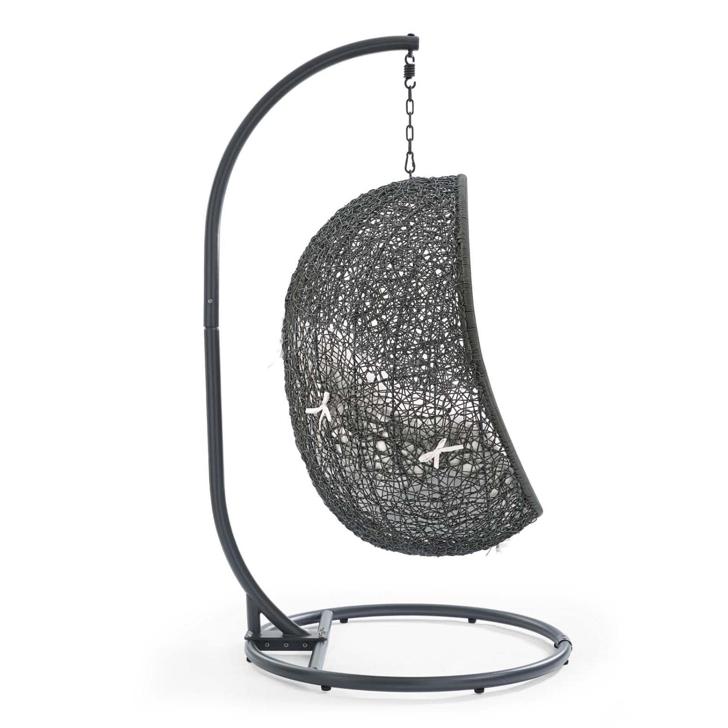 porch swings | Ergode Hide Swing Chair with Stand | Synthetic Rattan | Sunbrella Cushion | Powder-Coated Steel Frame | Weather & UV Resistant | Perfect for Patio, Backyard, Porch, Poolside | Indoor Lounge, Living, Bedroom | Gray White | casafoyer.myshopify.com