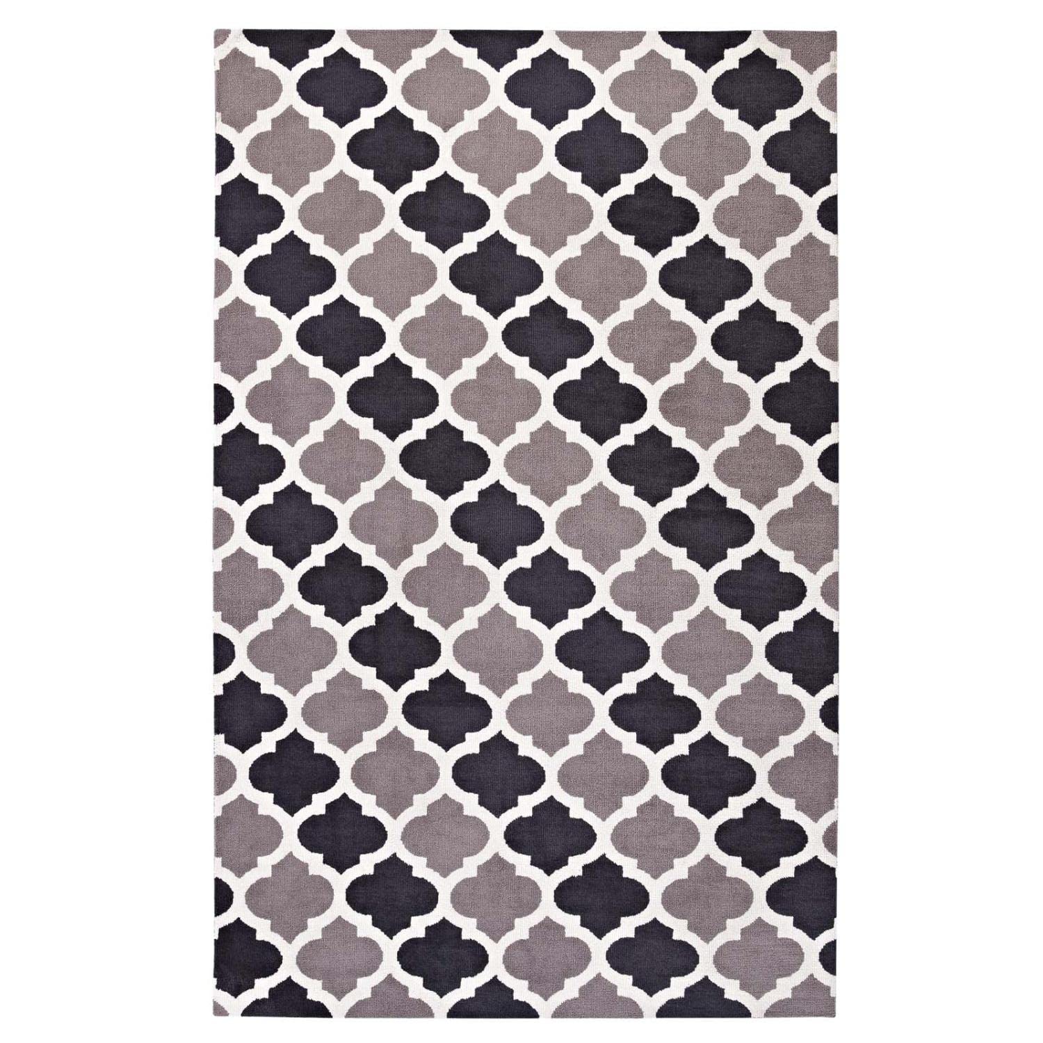 Carpet & Rugs | CasaFoyer Lida Moroccan Trellis Area Rug | Elegant Quatrefoil Pattern | Soft Polyester Microfiber | Durable Jute Bottom | Stain-Resistant | Easy to Clean | 5x8 Charcoal & Black | casafoyer.myshopify.com