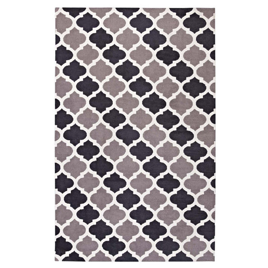 Carpet & Rugs | CasaFoyer Lida Moroccan Trellis Area Rug | Elegant Quatrefoil Pattern | Soft Polyester Microfiber | Durable Jute Bottom | Stain-Resistant | Easy to Clean | 5x8 Charcoal & Black | casafoyer.myshopify.com