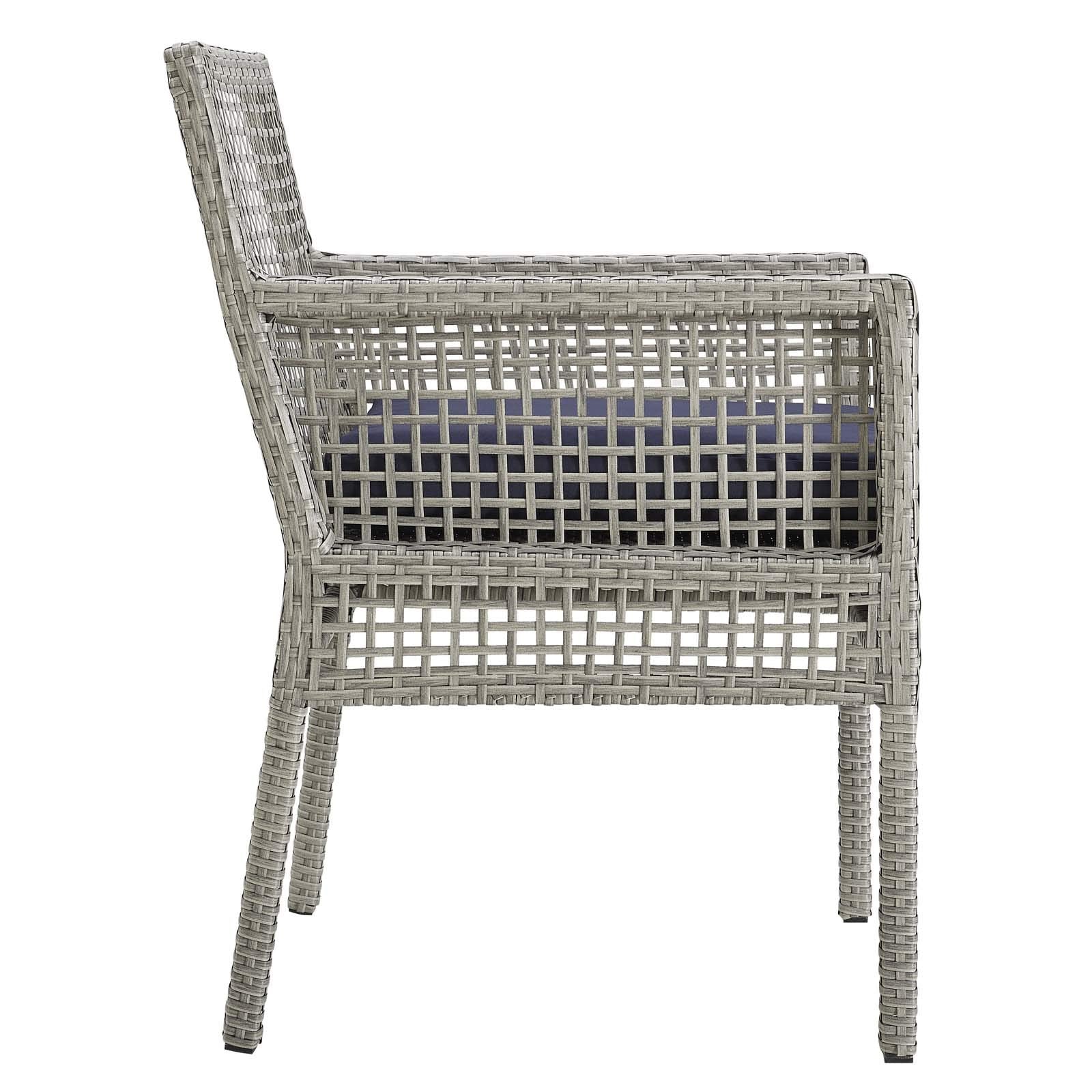 sofas | CasaFoyer Aura Outdoor Patio Dining Arm Chair Set of 2 | Gray Wicker Rattan | Aluminum Frame | All-Weather Cushions | Non-Marking Foot Caps | casafoyer.myshopify.com