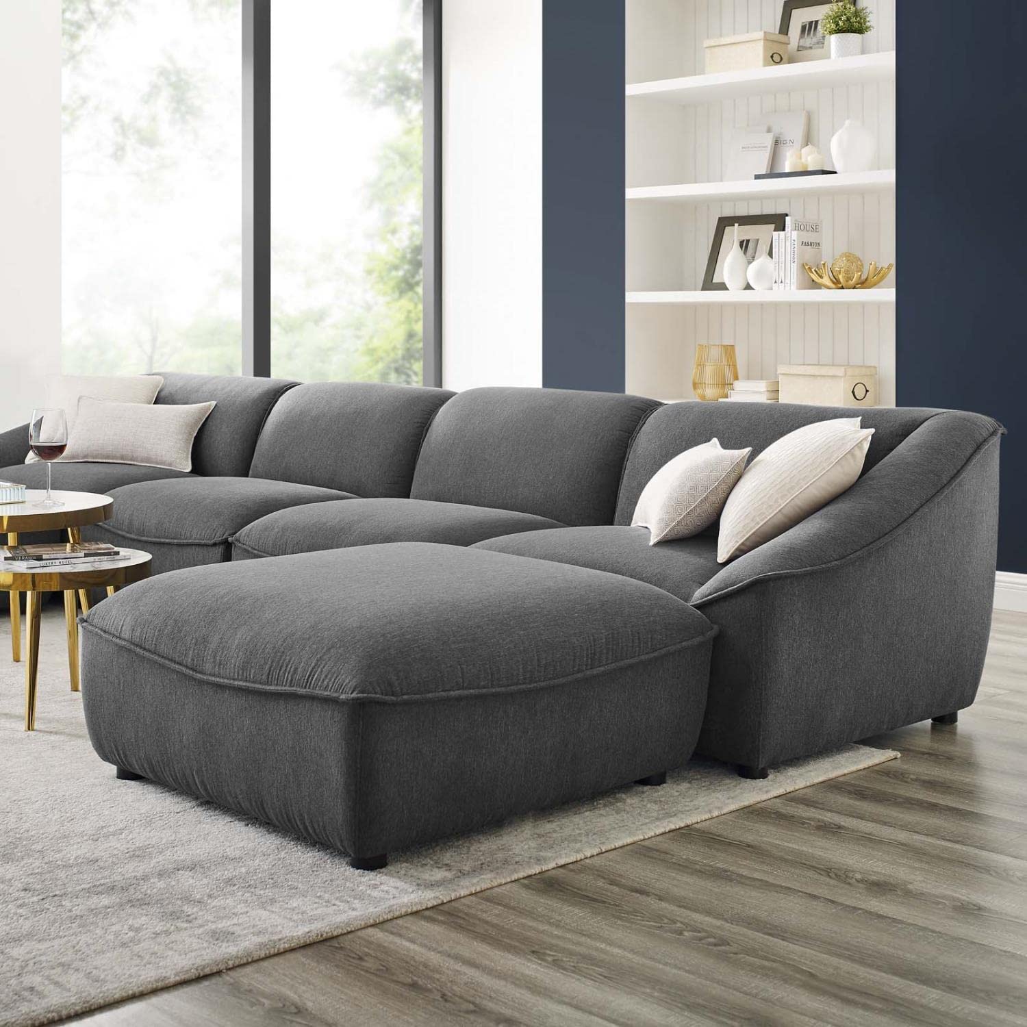 kitchen and dining room sets | CasaFoyer Comprise Upholstered 6-Piece Living Room Set | Stylish Sofa, Ottomans | French Piping, Plush Seating | Polyester Upholstery | Solid Wood, Sturdy Legs | casafoyer.myshopify.com