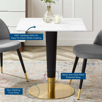 patio dining tables | CasaFoyer Zinque 28 Square Dining Table | Contemporary Design | Mid-Century Charm | Elegant Pedestal Base | Easy Maintenance | Black & Polished Gold Tapered Base | Non-Marking Ring | Assembly Required | casafoyer.myshopify.com