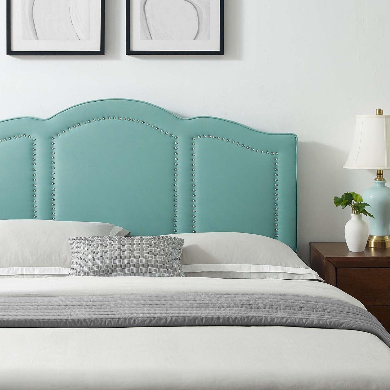 headboards | CasaFoyer Cecilia Performance Velvet King/California King Headboard | Luxurious Glam Deco Style | Nailhead Trim & Arched Window Designs | Stain-Resistant Upholstery | Comfortable Foam Padding | Height-Adjustable | Assembly Required | casafoyer.myshopify.com