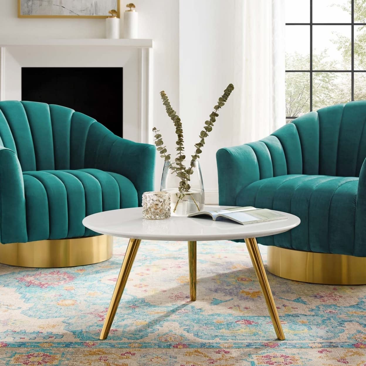 coffee tables | Ergode Lippa 28 Round Coffee Table | Timeless Design | White Lacquered Top | Gold Tripod Base | Ideal for Living Room, Lounge, or Home Office | casafoyer.myshopify.com