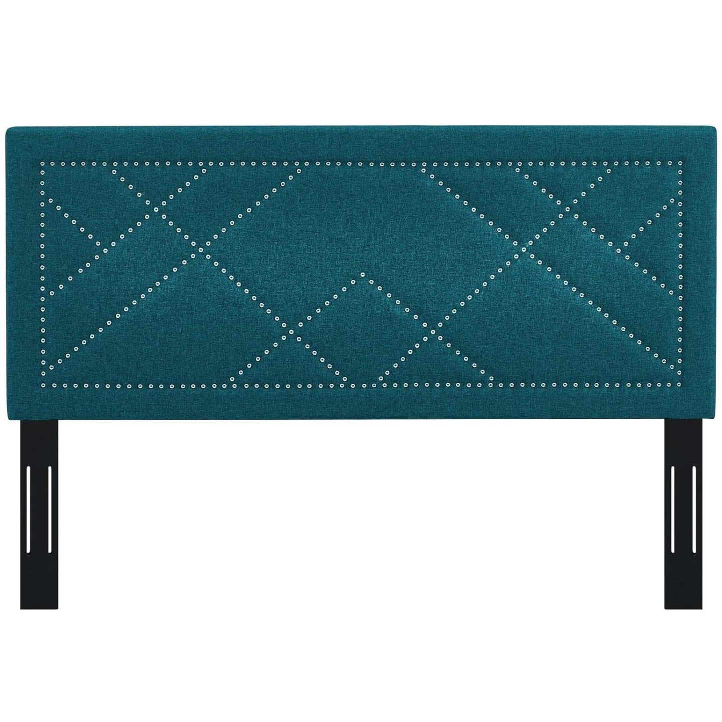 headboards | CasaFoyer Reese Nailhead Full/Queen Headboard | Geometric Design | Linen Fabric | Adjustable Height | Black-Stained Wood Legs | casafoyer.myshopify.com