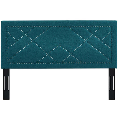 headboards | CasaFoyer Reese Nailhead Full/Queen Headboard | Geometric Design | Linen Fabric | Adjustable Height | Black-Stained Wood Legs | casafoyer.myshopify.com