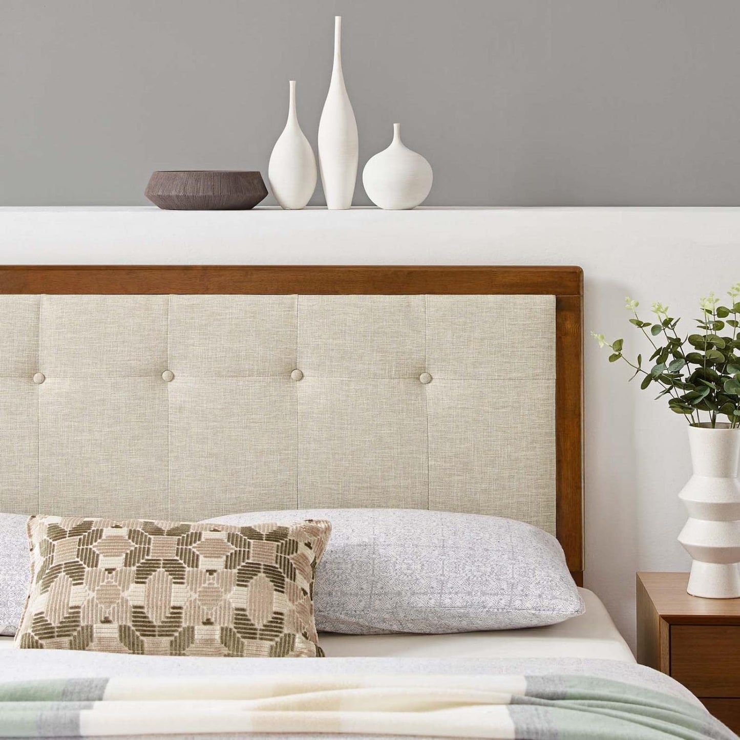 Bed | CasaFoyer Draper Tufted Wood Queen Headboard | Contemporary Elegance | Mid-Century Inspired | Button Tufted Design | Versatile & Durable | Walnut Beige | Easy Assembly | casafoyer.myshopify.com