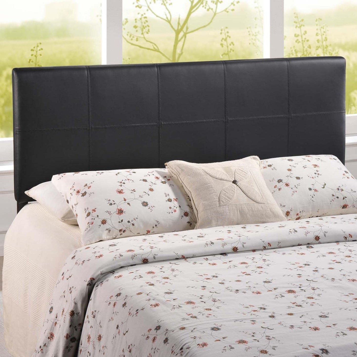 headboards | CasaFoyer  Oliver Queen Upholstered Faux Leather Headboard | Plush & Opulent | Raised Trim | Glossy Finish | Complete Bedroom Set | casafoyer.myshopify.com