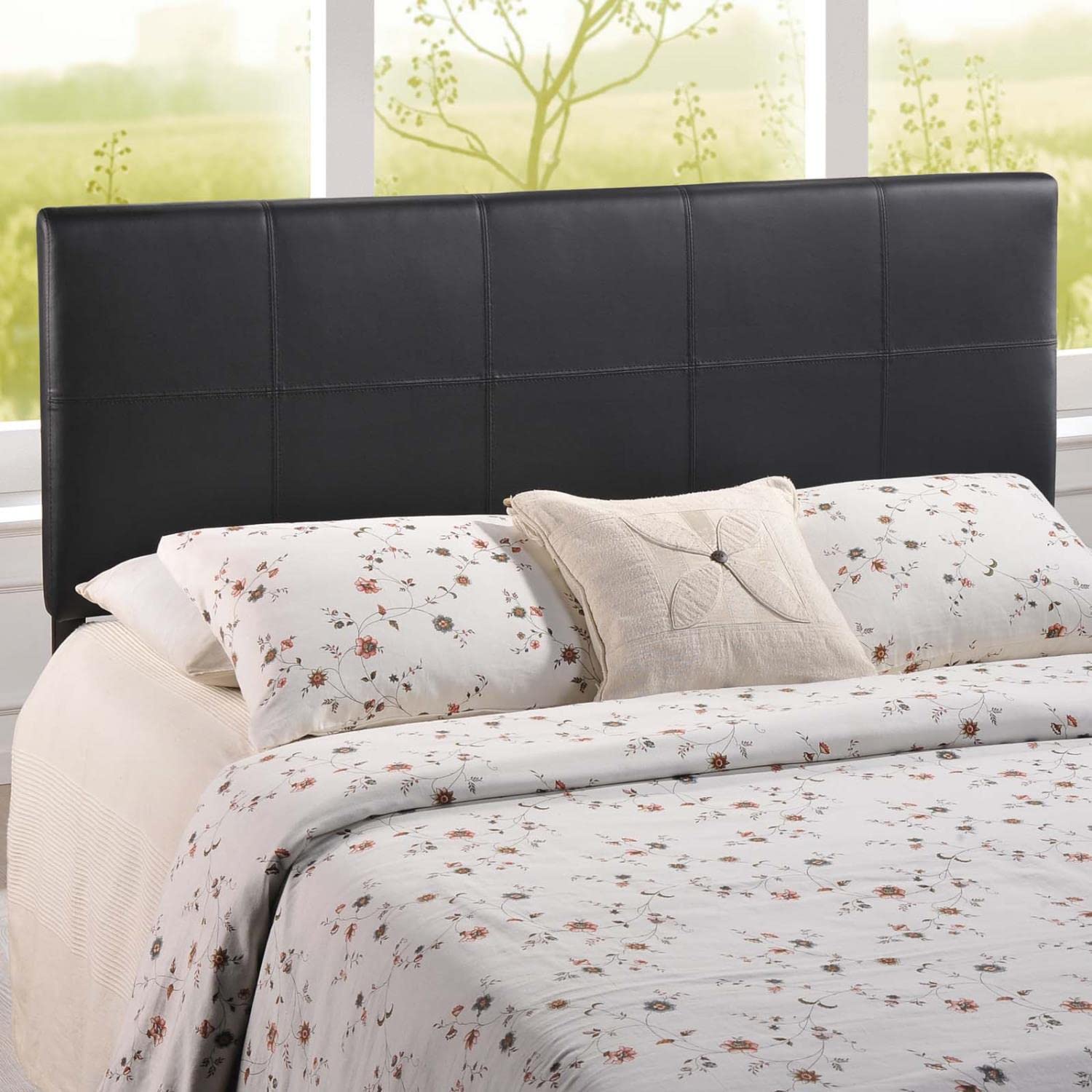 headboards | CasaFoyer  Oliver Queen Upholstered Faux Leather Headboard | Plush & Opulent | Raised Trim | Glossy Finish | Complete Bedroom Set | casafoyer.myshopify.com