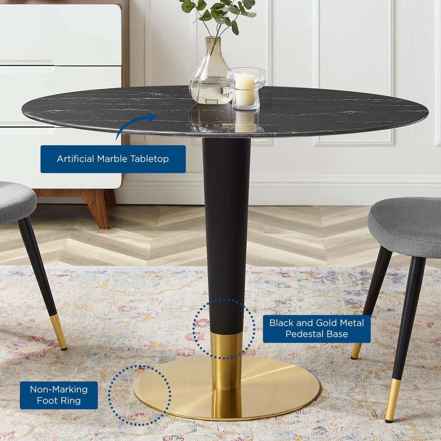 patio dining tables | CasaFoyer Zinque 42 Oval Artificial Marble Dining Table | Modern Mid-Century Design | Sturdy Black & Gold Base | Easy to Clean | Non-Marking Ring | Assembly Required | casafoyer.myshopify.com