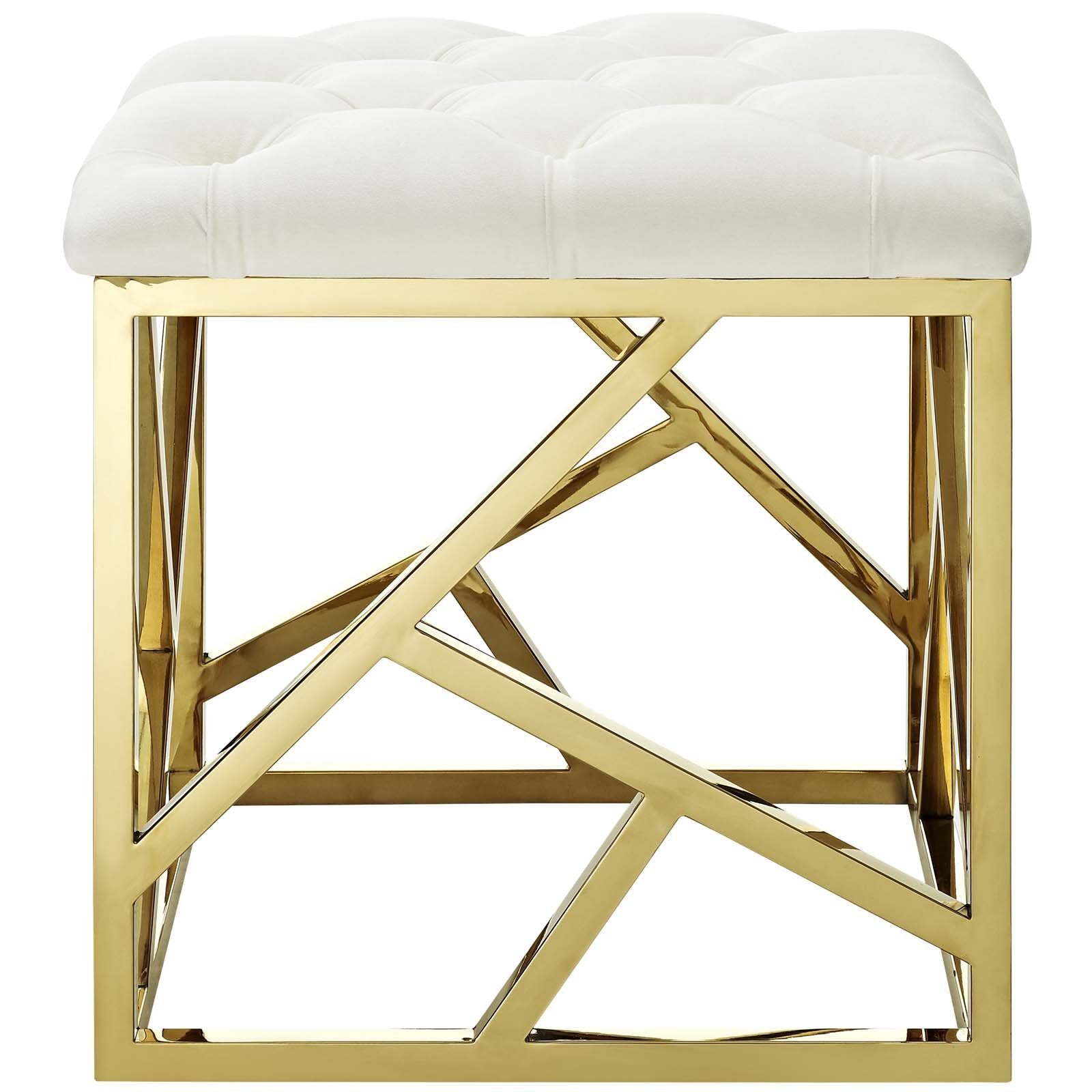 ottomans | CasaFoyer Intersperse Ottoman | Polished Stainless Steel Base | Tufted Velvet Top | Non-Marking Footpads | 331 lbs Weight Capacity | Pre-Assembled | Ideal for Contemporary Interiors | casafoyer.myshopify.com