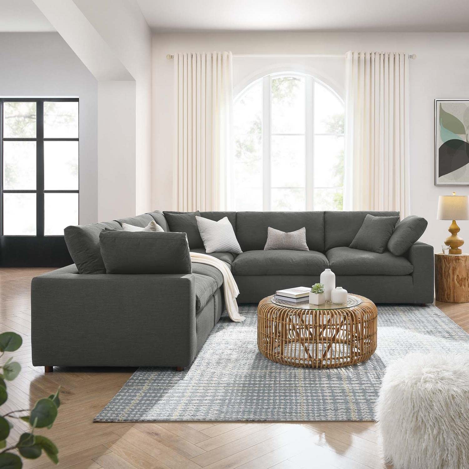 kitchen and dining room sets | CasaFoyer Commix Plush Comfort Sectional Sofa Set | Gray | 5 Piece | Down Filled Overstuffed | Polyester & Linen Upholstery | Solid Wood Construction | casafoyer.myshopify.com