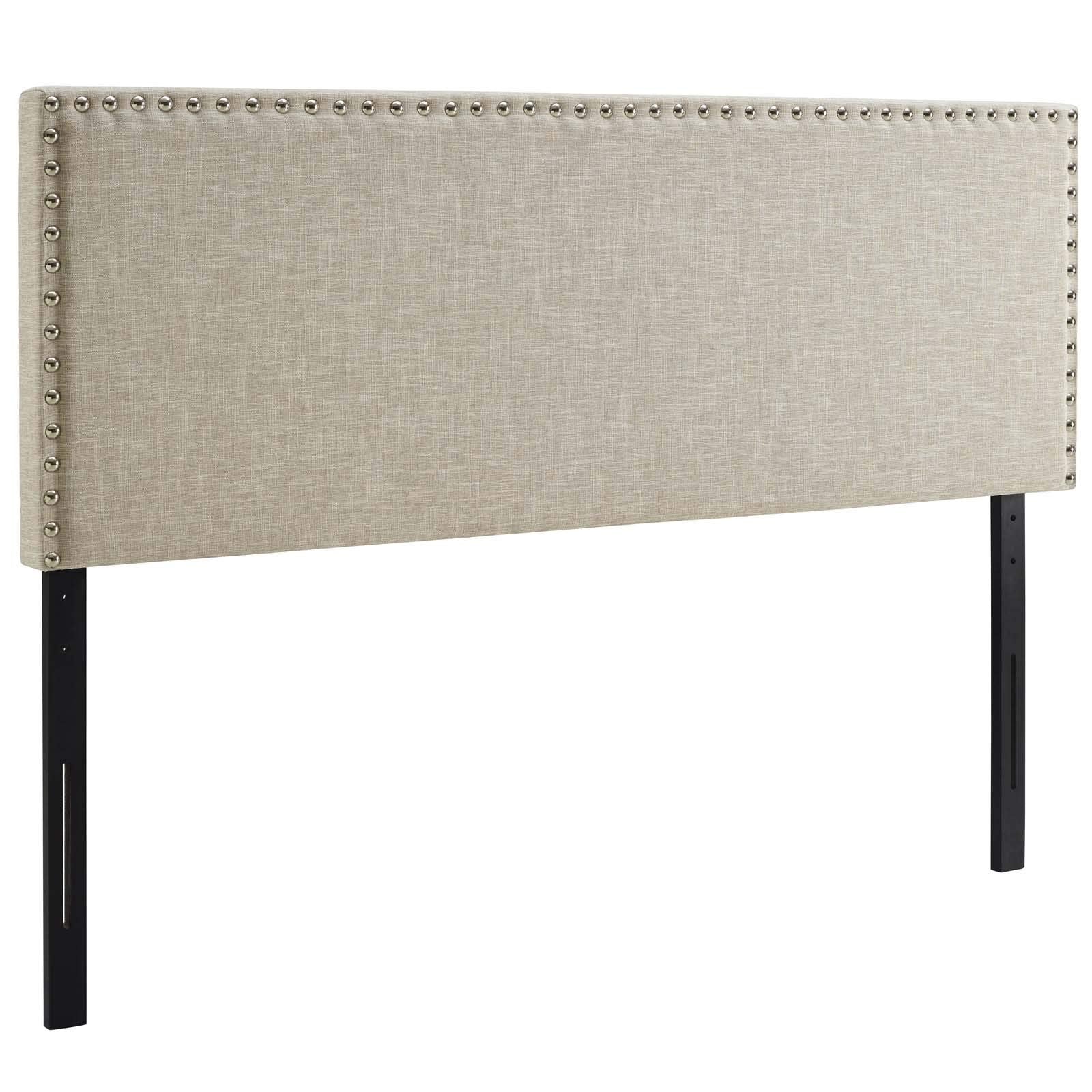 headboards | CasaFoyer  Phoebe Fabric Upholstered Queen Headboard | Stylish Design | Solid Wood Frame | Adjustable Legs | Soft Linen Upholstery | Silver Nail Button Trim | casafoyer.myshopify.com