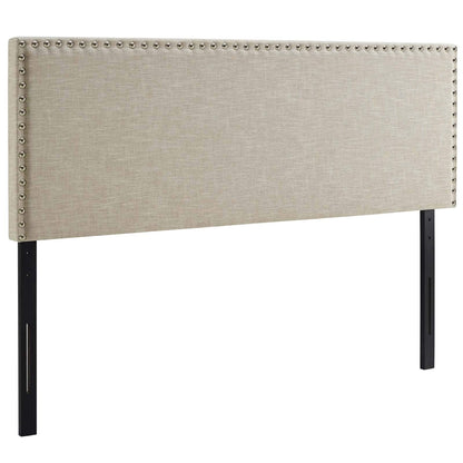 headboards | CasaFoyer  Phoebe Fabric Upholstered Queen Headboard | Stylish Design | Solid Wood Frame | Adjustable Legs | Soft Linen Upholstery | Silver Nail Button Trim | casafoyer.myshopify.com