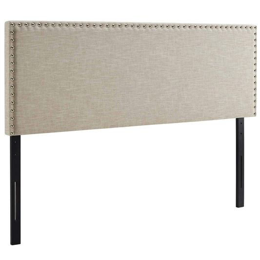 headboards | CasaFoyer  Phoebe Fabric Upholstered Queen Headboard | Stylish Design | Solid Wood Frame | Adjustable Legs | Soft Linen Upholstery | Silver Nail Button Trim | casafoyer.myshopify.com