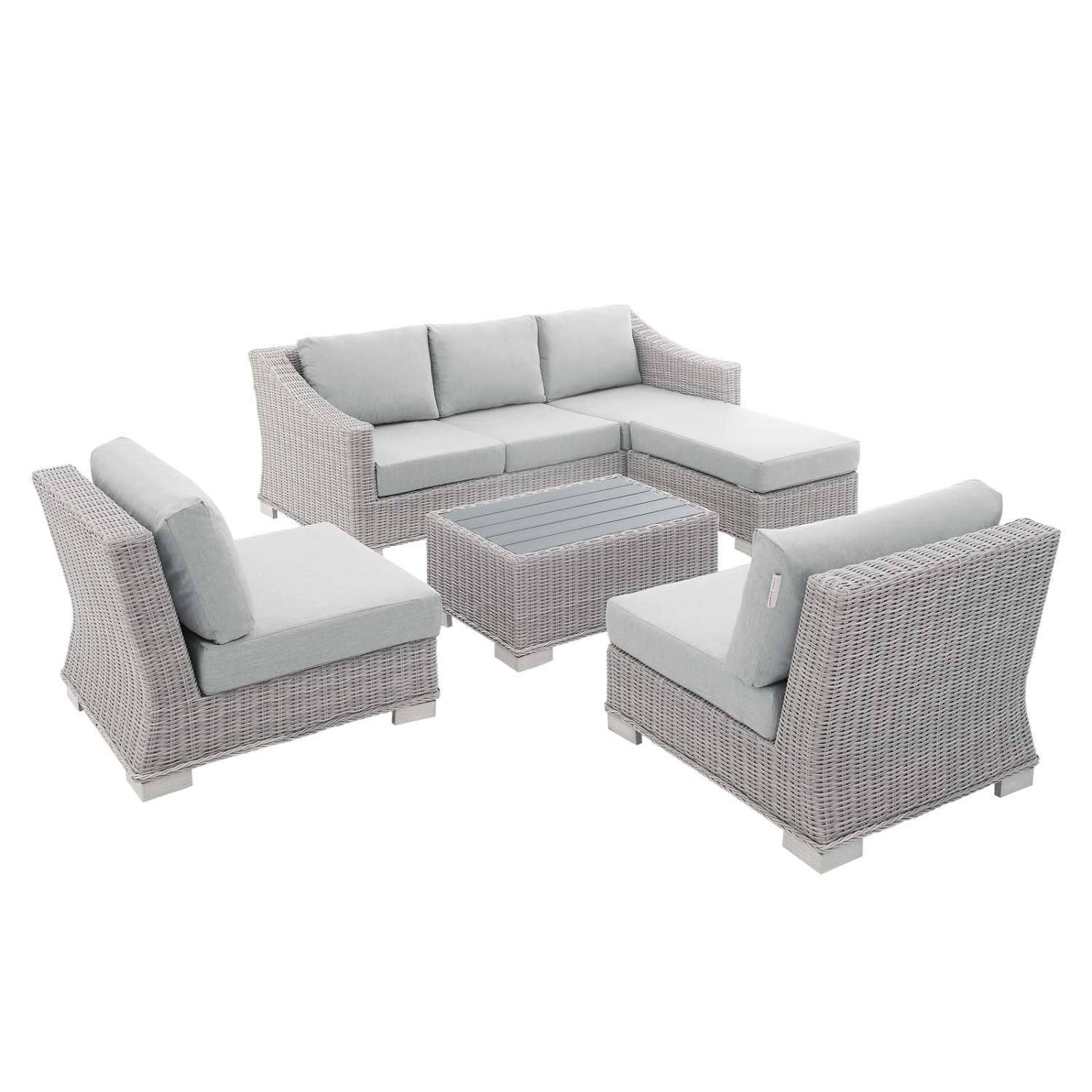kitchen and dining room sets | CasaFoyer Conway Outdoor Patio Sunbrella Wicker Rattan 5-Piece Furniture Set | Light Gray | UV-Resistant | Water-Resistant | Comfortable Seating | Durable Frame | casafoyer.myshopify.com