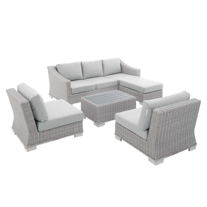 kitchen and dining room sets | CasaFoyer Conway Outdoor Patio Sunbrella Wicker Rattan 5-Piece Furniture Set | Light Gray | UV-Resistant | Water-Resistant | Comfortable Seating | Durable Frame | casafoyer.myshopify.com