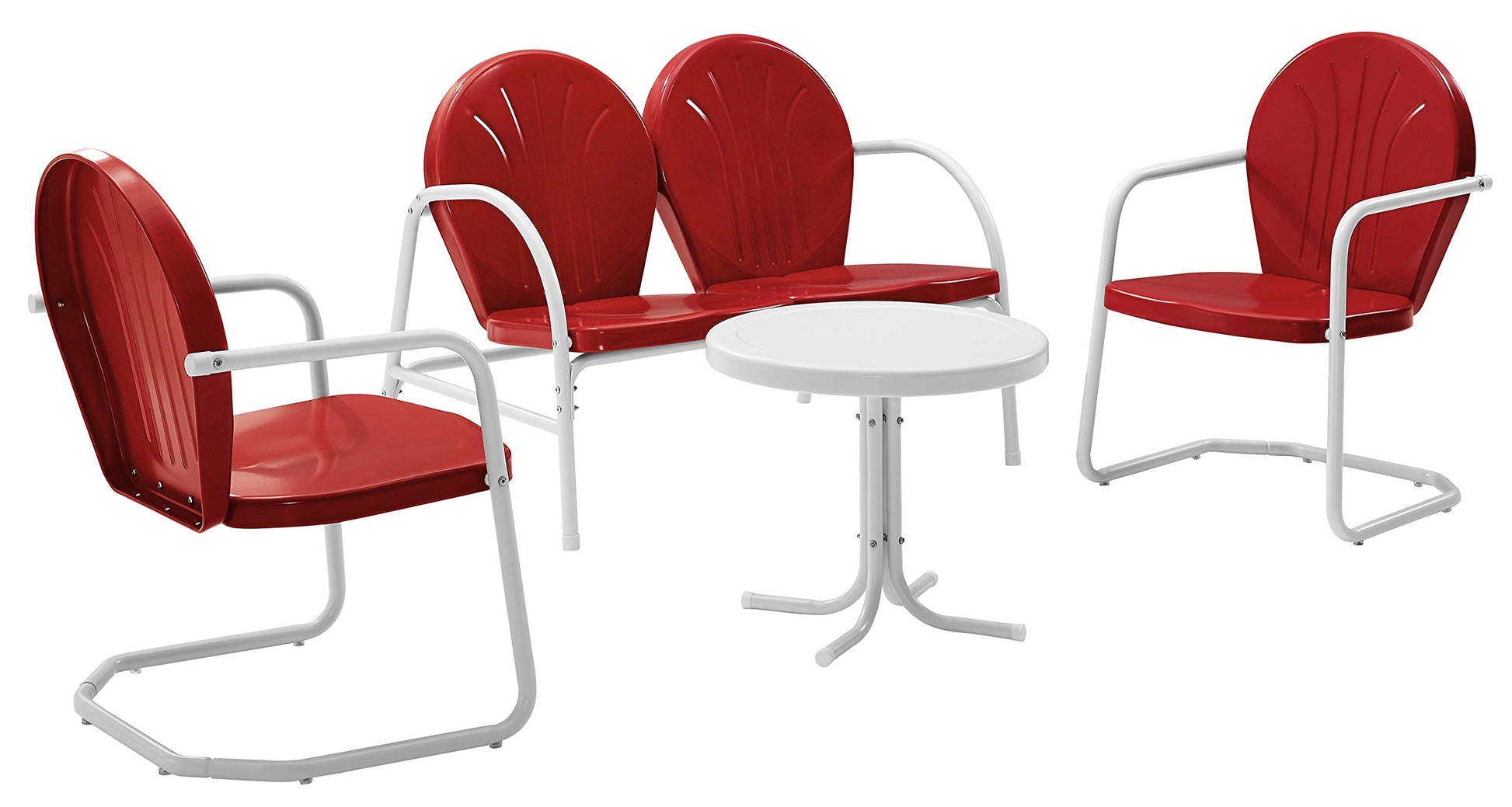 Patio Furniture Sets | Griffith Metal Outdoor Furniture Collection | Nostalgic Relaxation | Loveseat, 2 Chairs & Side Table | Red & White Finish | casafoyer.myshopify.com