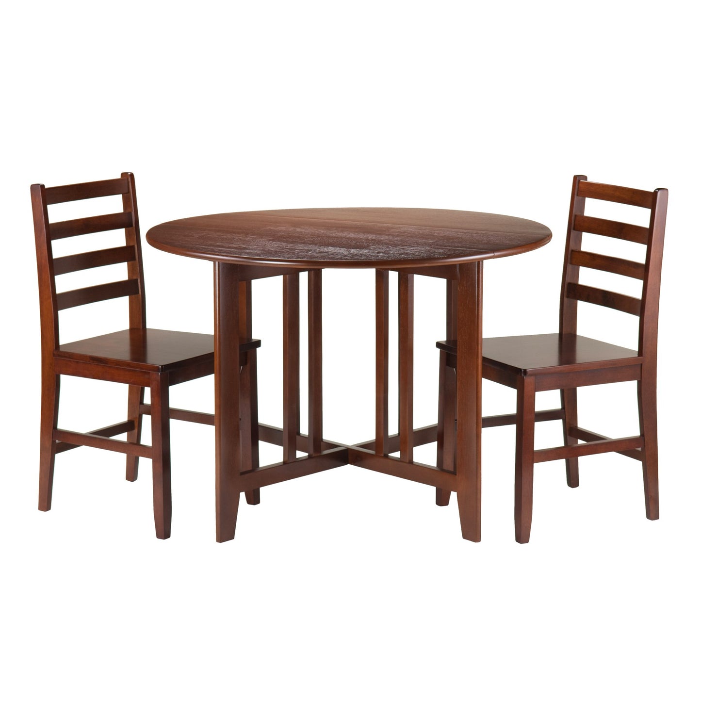 childrens table and chair sets | CasaFoyer Alamo Round Drop Leaf Table Set | 2 Hamilton Ladder Back Chairs | Compact & Expandable | Solid Wood | Walnut Finish | casafoyer.myshopify.com