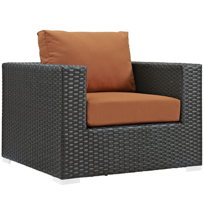 kitchen and dining room sets | CasaFoyer Sojourn Outdoor Patio Furniture Set | Sunbrella Cushions | Rattan Weave | UV Protection | Aluminum Frame | Includes Ottoman & Armchairs | casafoyer.myshopify.com