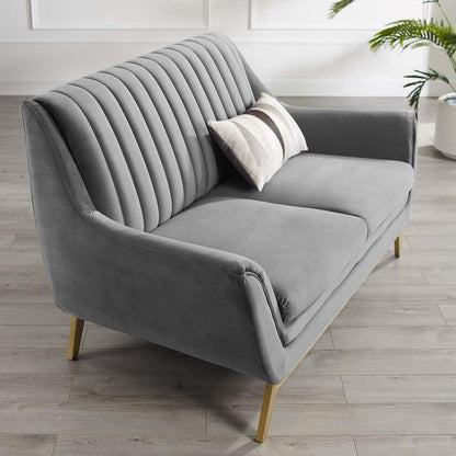 sofas | CasaFoyer Winsome Channel Tufted Performance Velvet Loveseat | Elegant Vintage Design | Stain-Resistant | Comfortable Foam Padding | Gold Accents | 600 lbs Capacity | casafoyer.myshopify.com