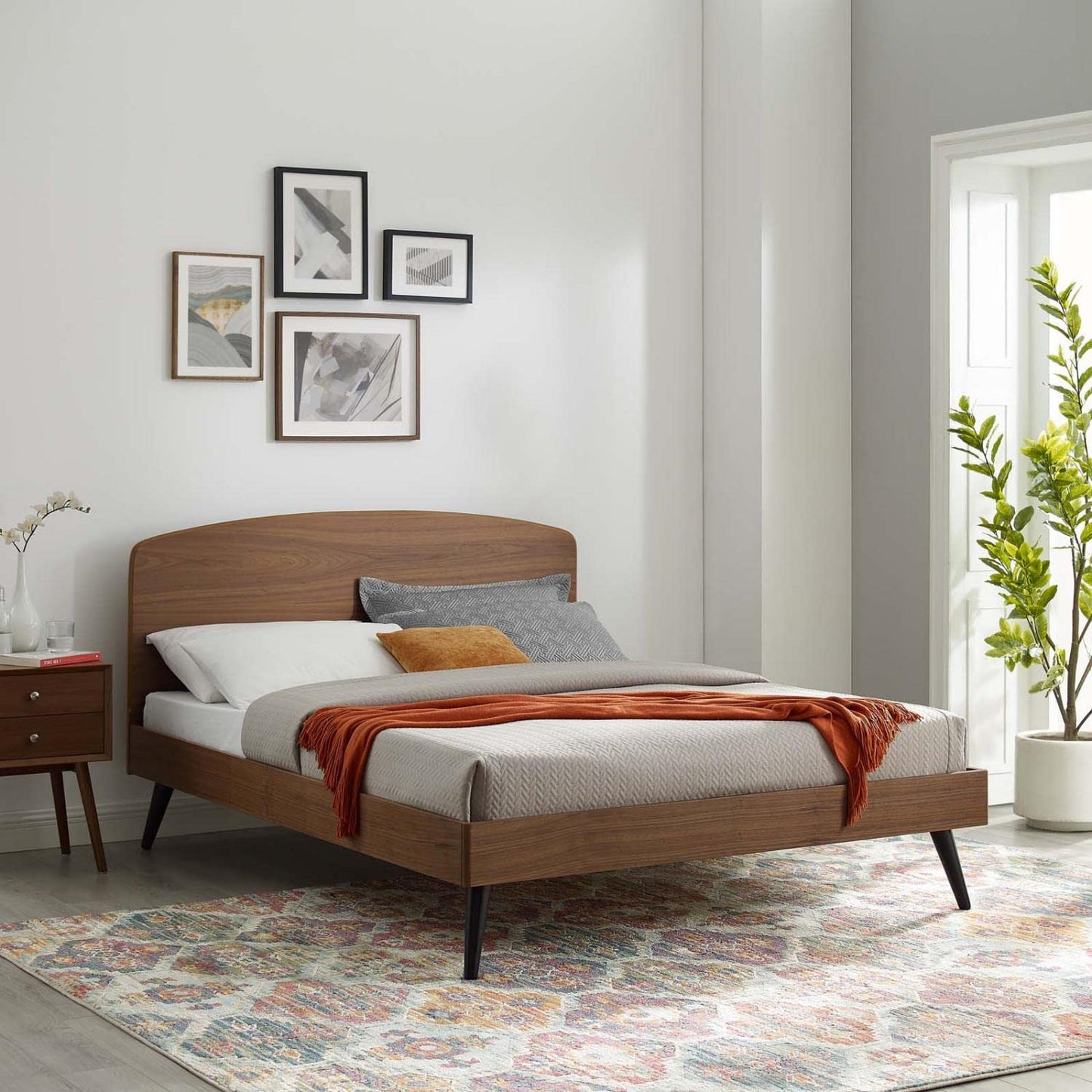 Bed | CasaFoyer Bronwen Wood Queen Platform Bed | Timeless Mid-Century Design | Sturdy Construction | No Box Spring Needed | Supports Various Mattress Types | Easy Assembly | Walnut Finish | casafoyer.myshopify.com