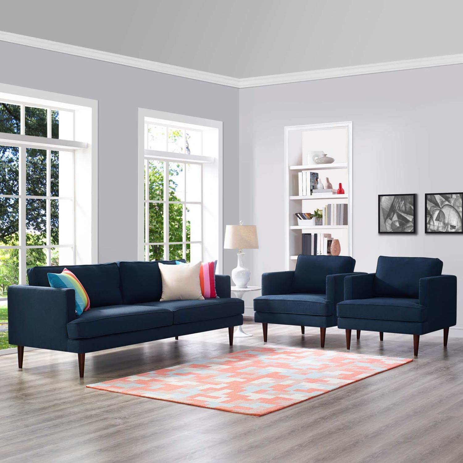 kitchen and dining room sets | CasaFoyer Agile Sofa & 2 Armchair Set | Versatile & Stylish | Mid-Century Modern Design | Removable Machine-Washable Covers | Comfortable Foam Cushions | 1323 lbs Sofa, 441 lbs Armchairs | Blue | casafoyer.myshopify.com