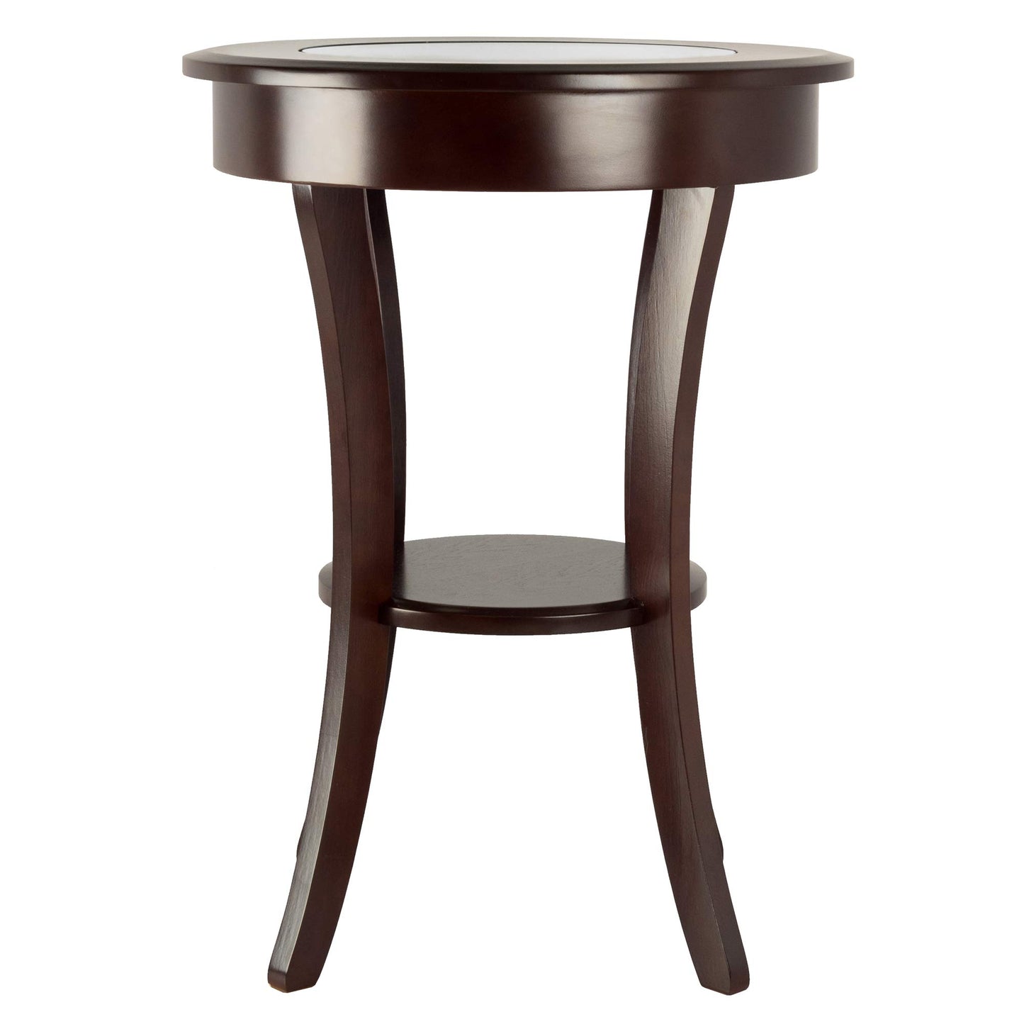 TABLE | Ergode Cassie Round Wood Accent Table | 20 Top | Tempered Glass | Curved Legs | Cappuccino Finish | Solid & Composite Wood | Assembly Required | casafoyer.myshopify.com