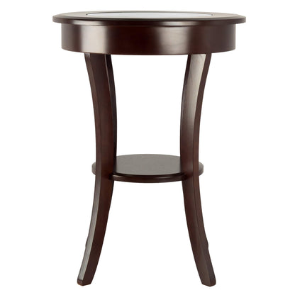 TABLE | Ergode Cassie Round Wood Accent Table | 20 Top | Tempered Glass | Curved Legs | Cappuccino Finish | Solid & Composite Wood | Assembly Required | casafoyer.myshopify.com