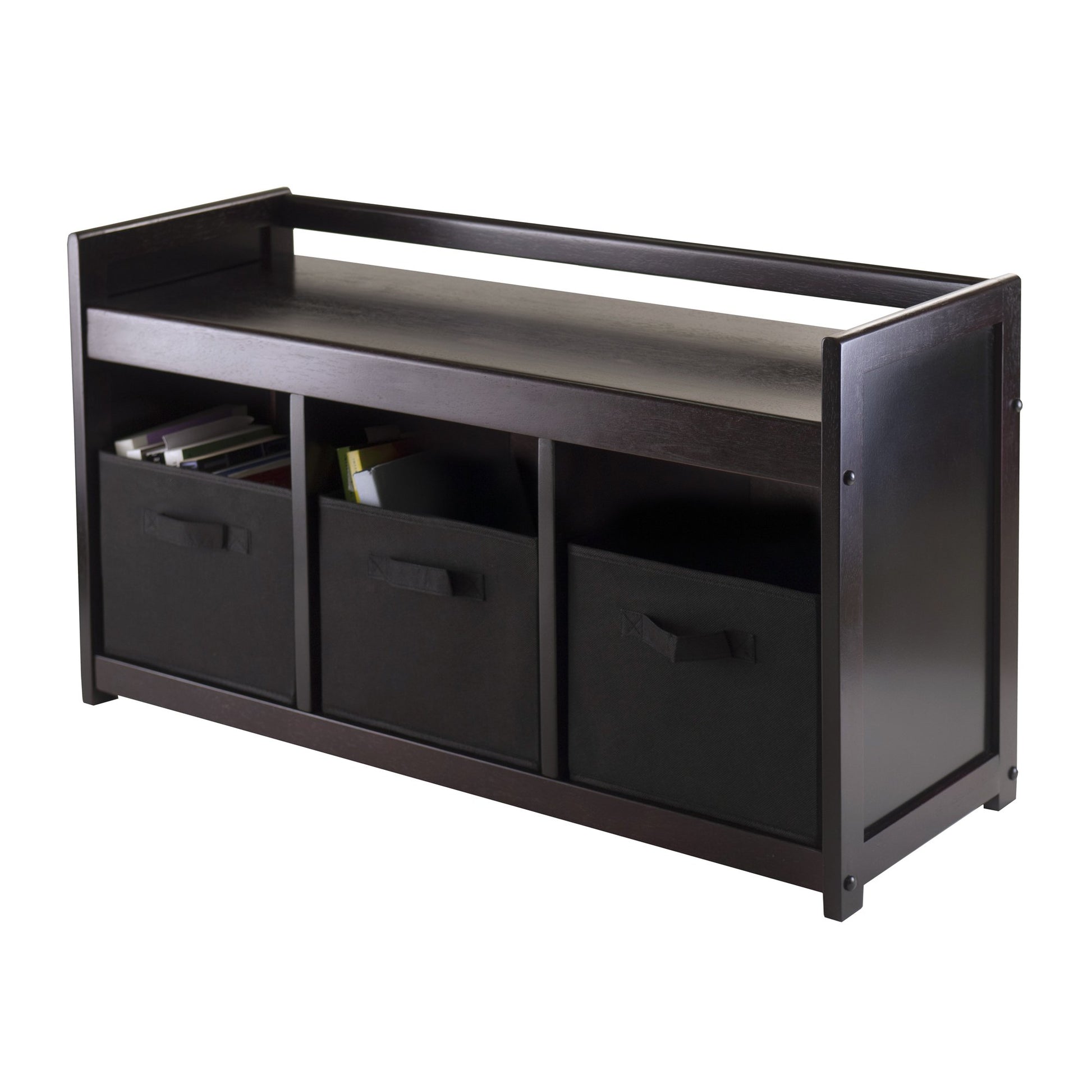 BENCH | Ergode  Wood Addison 4-Piece Storage Bench Set | 3 Cubbies & Black Baskets | Espresso Finish | Sturdy Solid Wood | Easy Assembly | casafoyer.myshopify.com