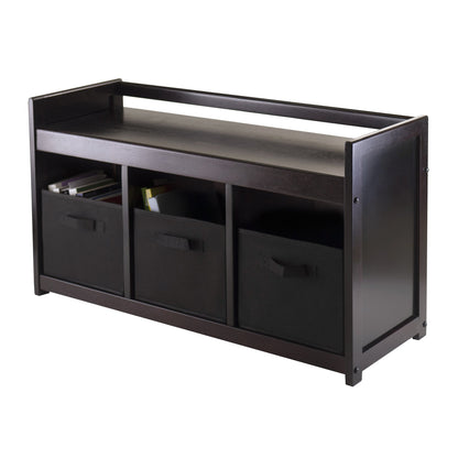 BENCH | Ergode  Wood Addison 4-Piece Storage Bench Set | 3 Cubbies & Black Baskets | Espresso Finish | Sturdy Solid Wood | Easy Assembly | casafoyer.myshopify.com