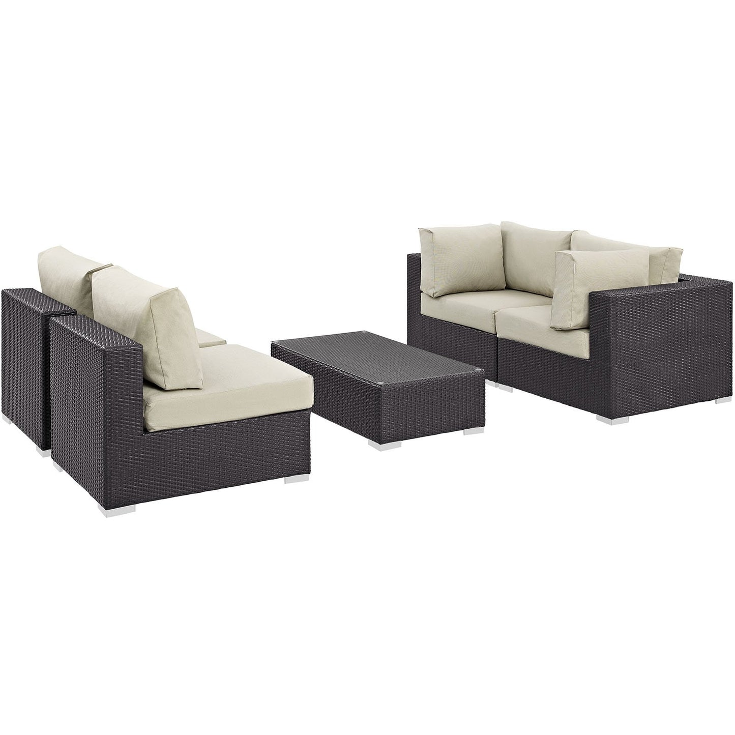 kitchen and dining room sets | CasaFoyer Convene Outdoor Sectional Set | Durable Rattan Weave | Weather-Resistant Cushions | 5 Piece Patio Sofa Set with Coffee Table | Espresso Beige | casafoyer.myshopify.com