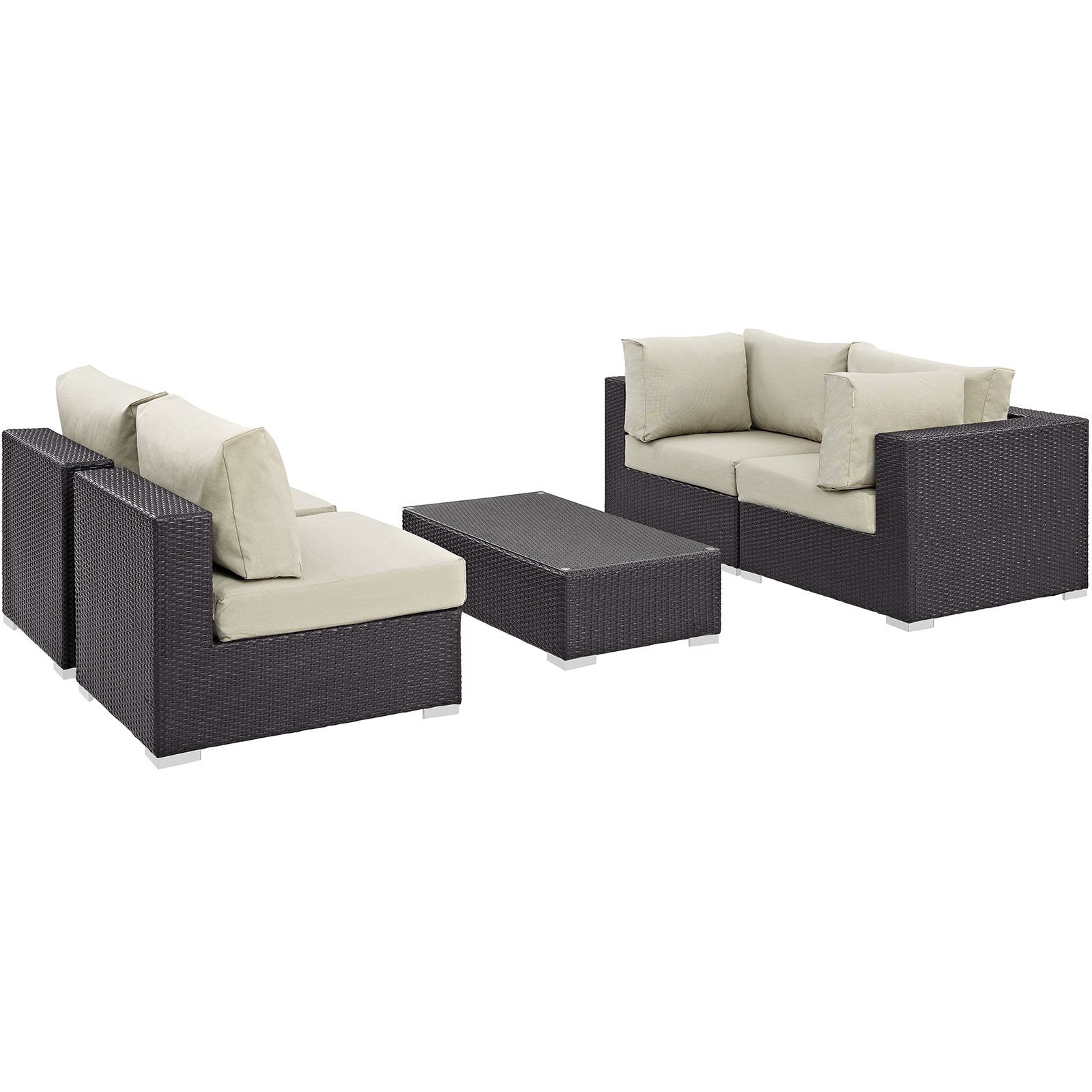 kitchen and dining room sets | CasaFoyer Convene Outdoor Sectional Set | Durable Rattan Weave | Weather-Resistant Cushions | 5 Piece Patio Sofa Set with Coffee Table | Espresso Beige | casafoyer.myshopify.com