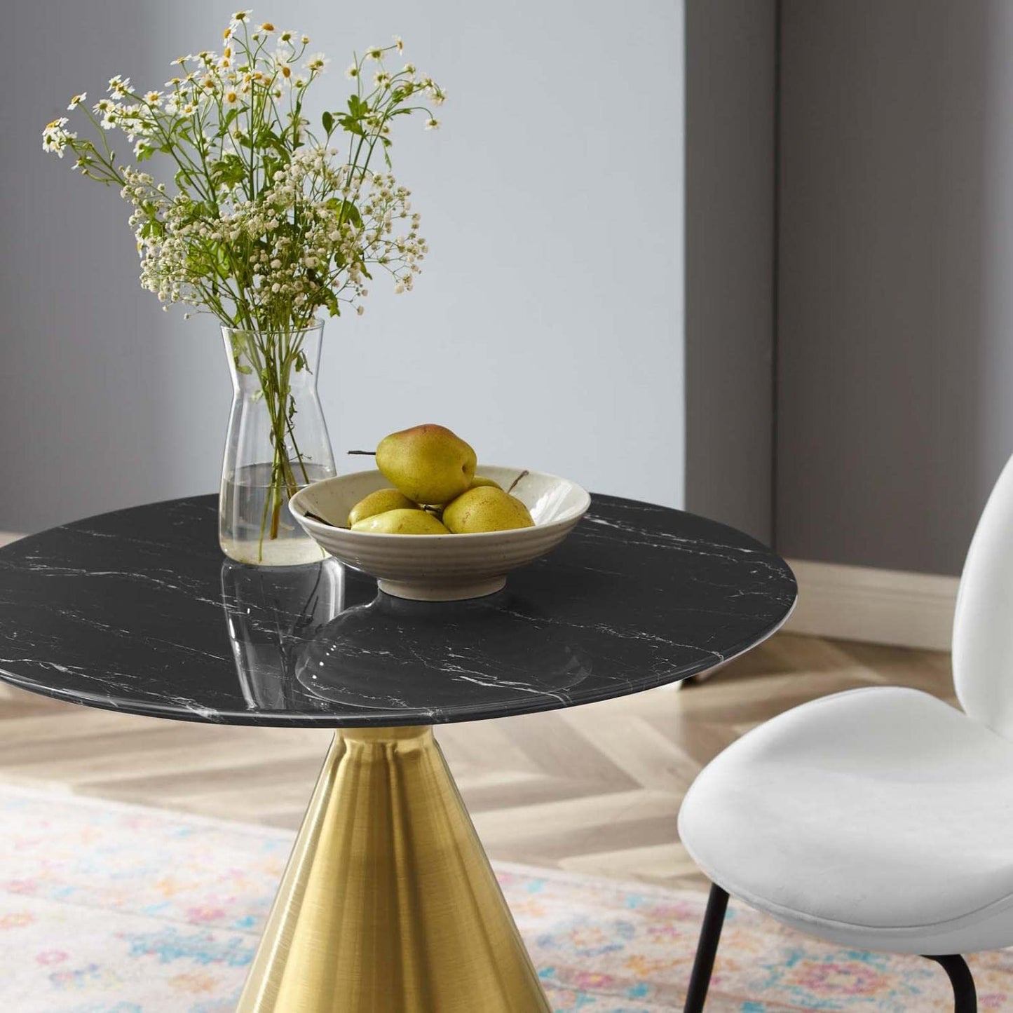 patio dining tables | CasaFoyer Tupelo 28 Dining Table | Modern Style | Elegant Organic Shape | Polished Gold Metal Base | Artificial Marble Top | Easy-to-Clean Finish | Non-Marking Ring | casafoyer.myshopify.com