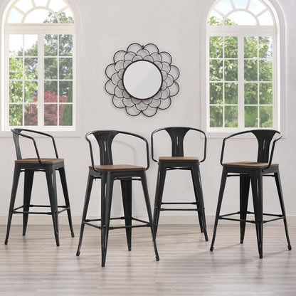 barstools | CasaFoyer Promenade Arm Bamboo & Metal Bar Stool Set of 4 | Vintage Steel Finish | Industrial Modern Design for Breakfast Nook or Bar | casafoyer.myshopify.com